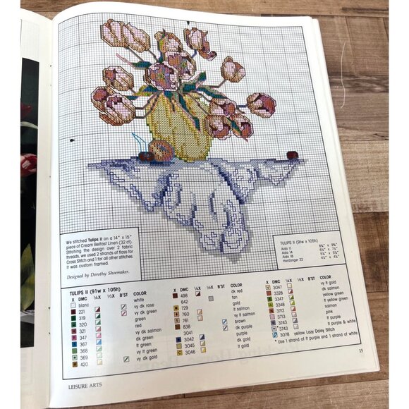 Vintage Leisure Arts Cross Stitch Pattern Tulips & Hymn Of Promise Craft Magazin - Picture 2 of 3